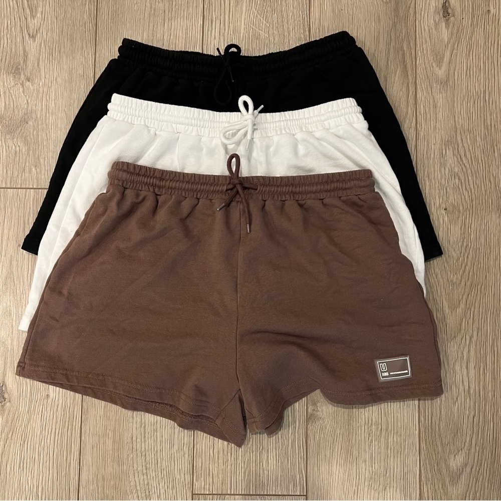 Amazon Sweatshort Trio - Brown, White, and Black